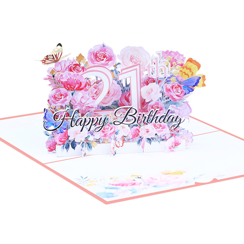 Pink Floral 3D Pop Up Birthday Card with Age Numbers & Butterflies | Scented Greeting Card with Note Card & Envelope