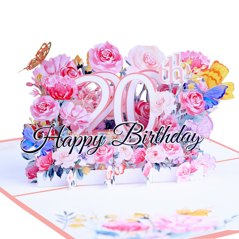 Pink Floral 3D Pop Up Birthday Card with Age Numbers & Butterflies | Scented Greeting Card with Note Card & Envelope