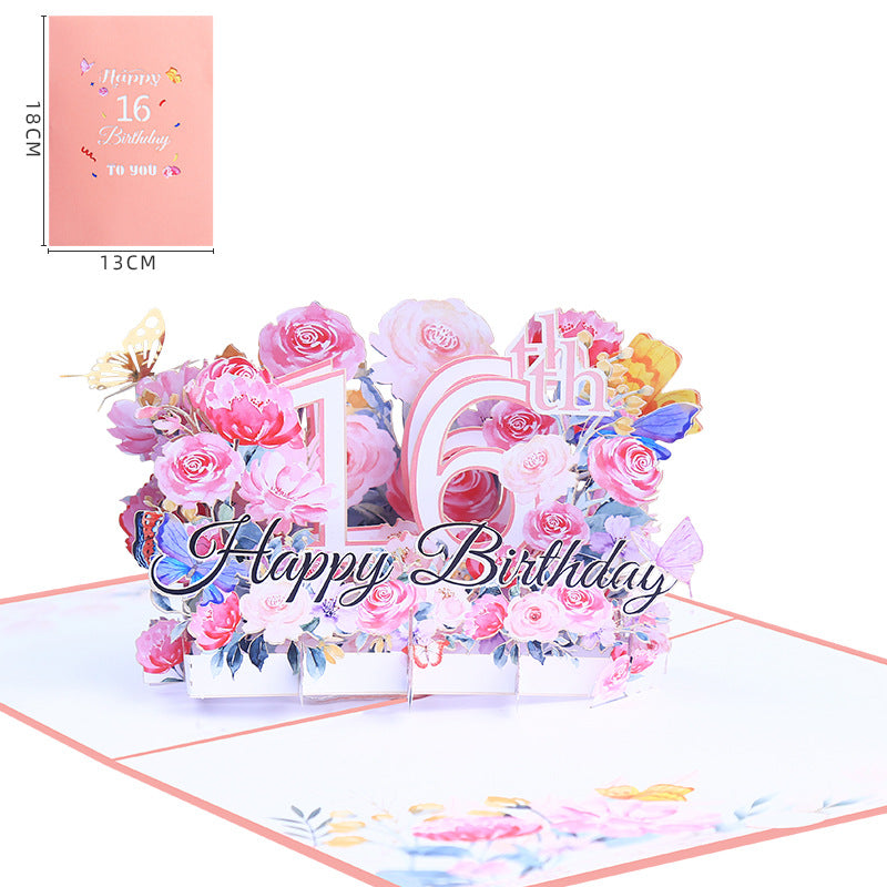 Pink Floral 3D Pop Up Birthday Card with Age Numbers & Butterflies | Scented Greeting Card with Note Card & Envelope