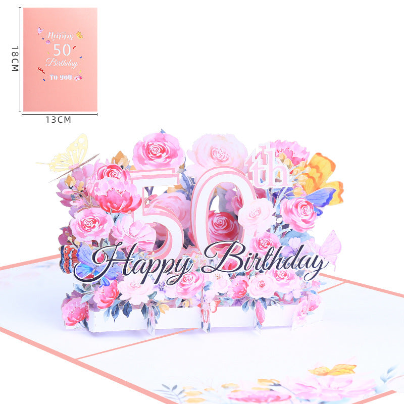 Pink Floral 3D Pop Up Birthday Card with Age Numbers & Butterflies | Scented Greeting Card with Note Card & Envelope