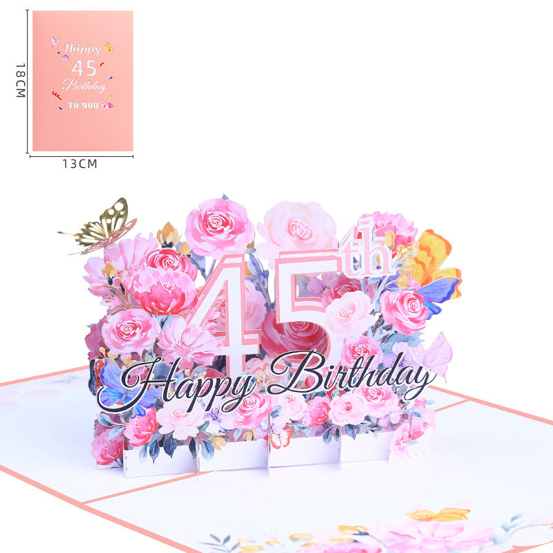 Pink Floral 3D Pop Up Birthday Card with Age Numbers & Butterflies | Scented Greeting Card with Note Card & Envelope