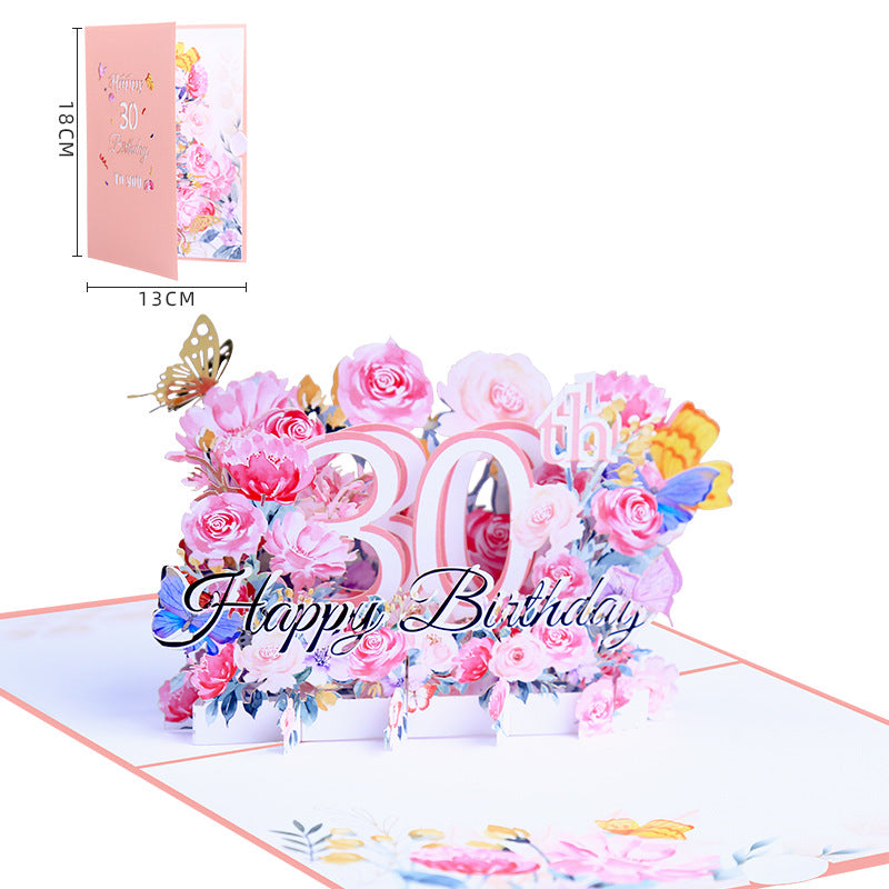 Pink Floral 3D Pop Up Birthday Card with Age Numbers & Butterflies | Scented Greeting Card with Note Card & Envelope