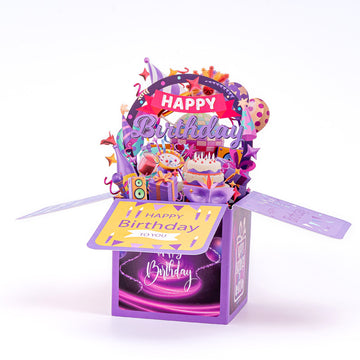 3D Purple Birthday Card: Audio, Microphone Music Party Theme
