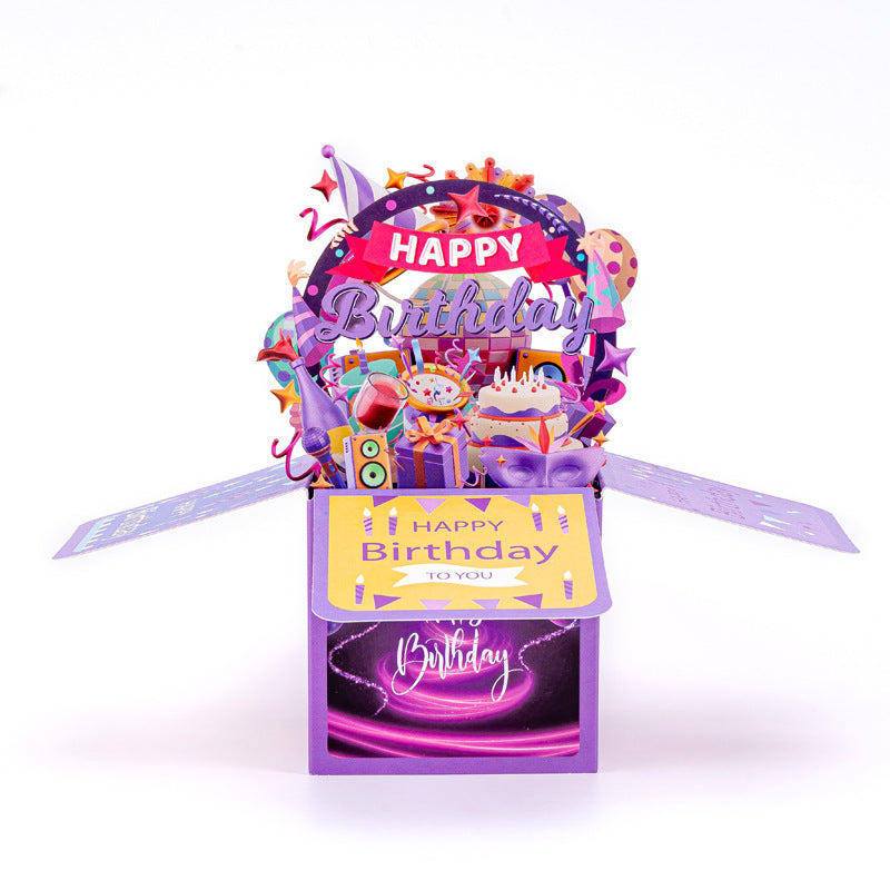 3D Purple Birthday Card: Audio, Microphone Music Party Theme