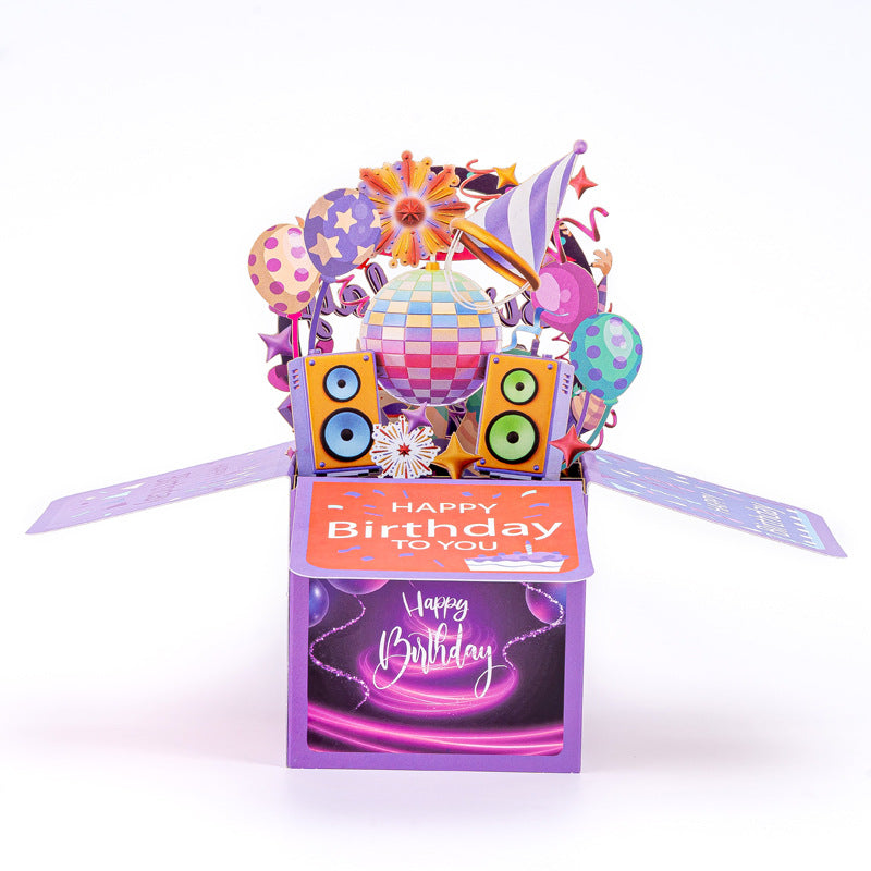 3D Purple Birthday Card: Audio, Microphone Music Party Theme