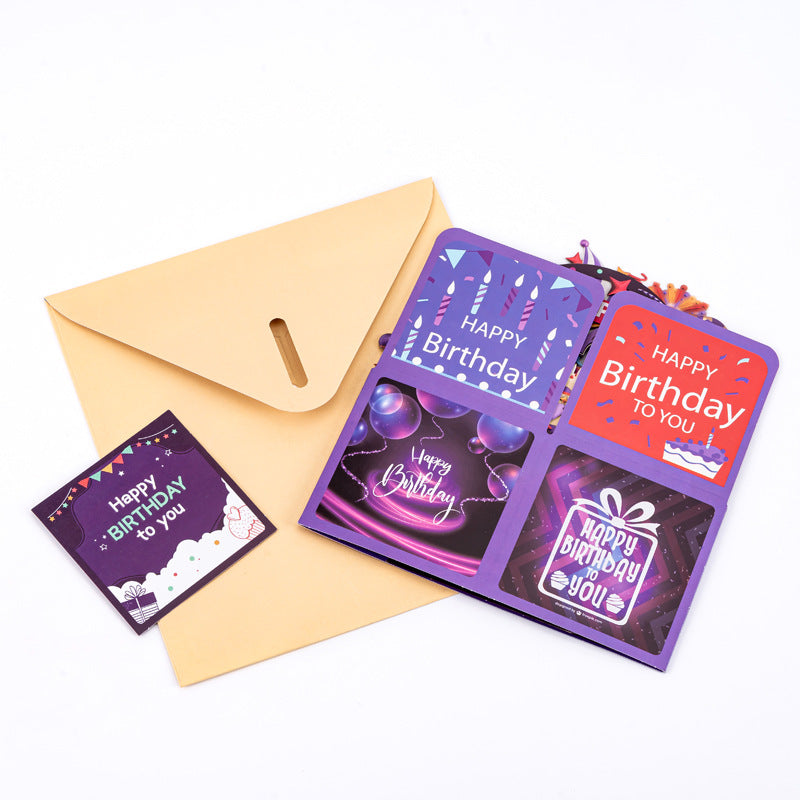 3D Purple Birthday Card: Audio, Microphone Music Party Theme