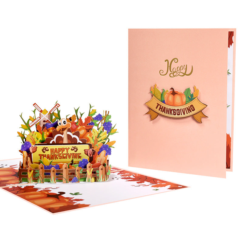 Pumpkin Turkey Thanksgiving Greeting Card 3D Pop up  Holiday Card