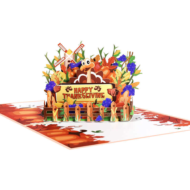 Pumpkin Turkey Thanksgiving Greeting Card 3D Pop up  Holiday Card