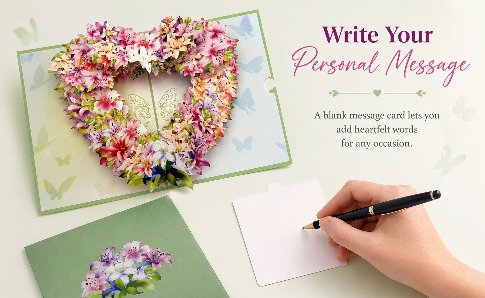 3D Butterfly Heart Cards with Envelope & Message Card, Greeting Cards for Graduation, Teacher's Day, Birthday Wishes Card