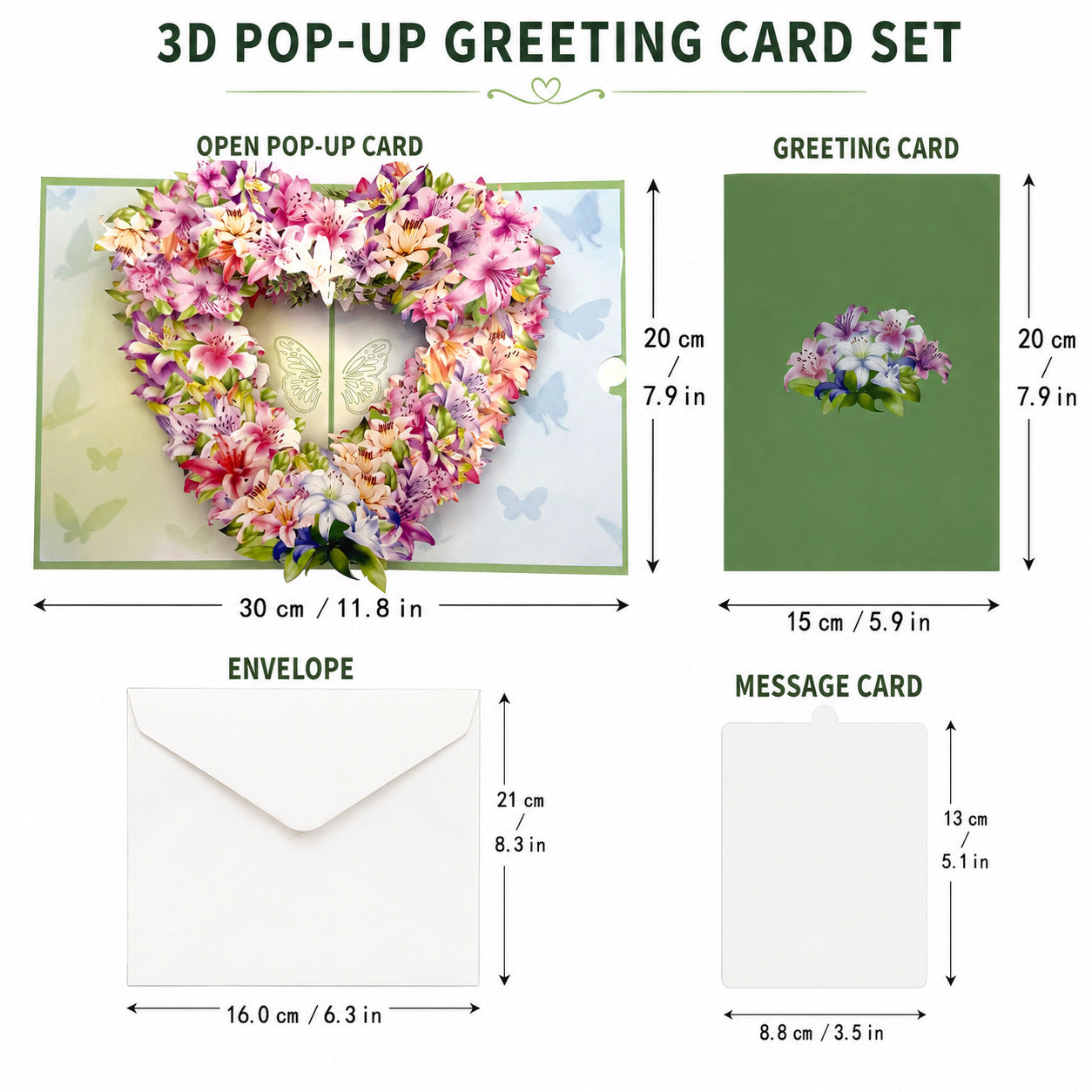 3D Butterfly Heart Cards with Envelope & Message Card, Greeting Cards for Graduation, Teacher's Day, Birthday Wishes Card