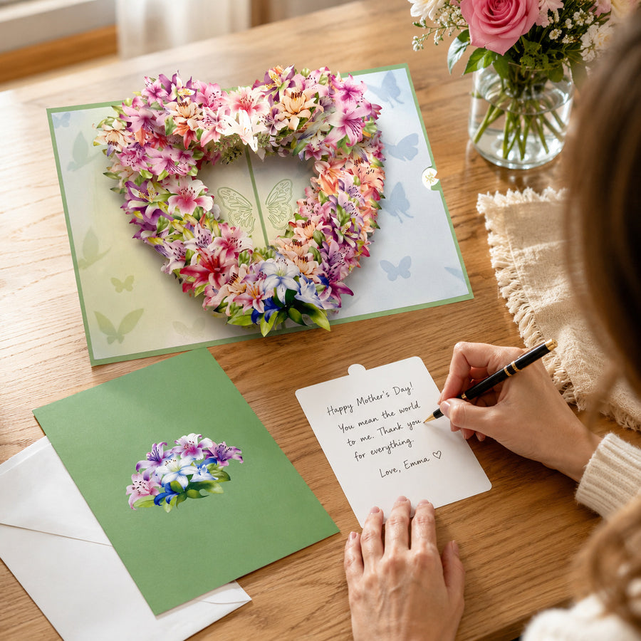 3D Flower Heart Greeting Cards with Envelope & Message Card, Paper Card Ornament for Graduation, Teacher's Day, Birthday, Anniversary