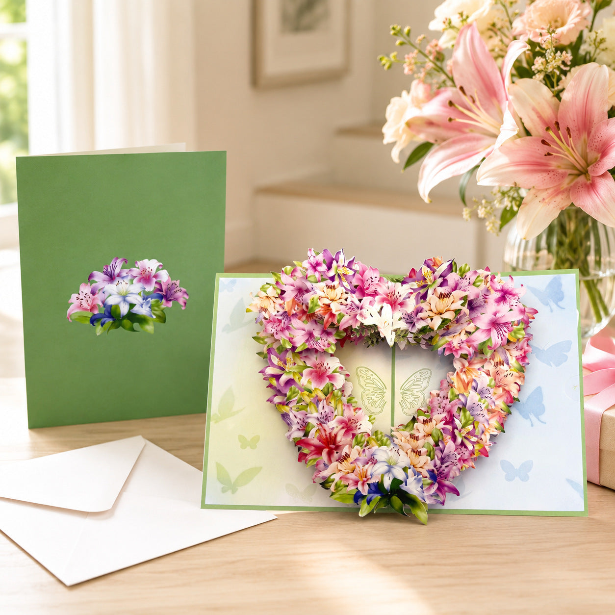 3D Butterfly Heart Cards with Envelope & Message Card, Greeting Cards for Graduation, Teacher's Day, Birthday Wishes Card