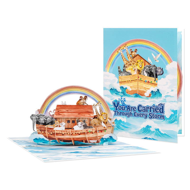 3D Popup Noah's Ark Greeting Card – Inspirational, Handmade Gift, Business Thank-You Card