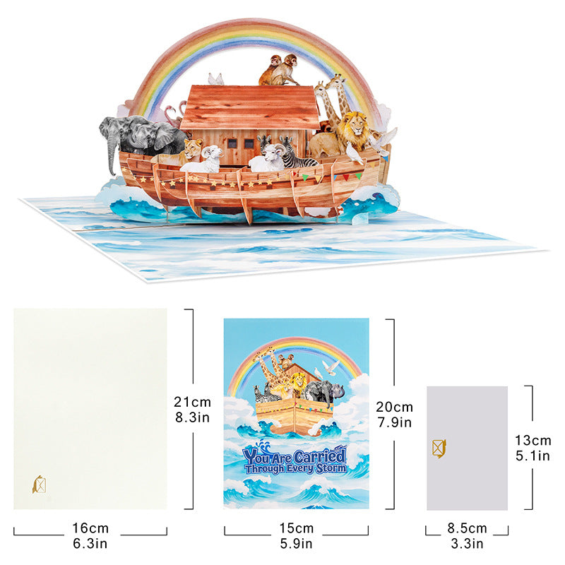 3D Popup Noah's Ark Greeting Card – Inspirational, Handmade Gift, Business Thank-You Card