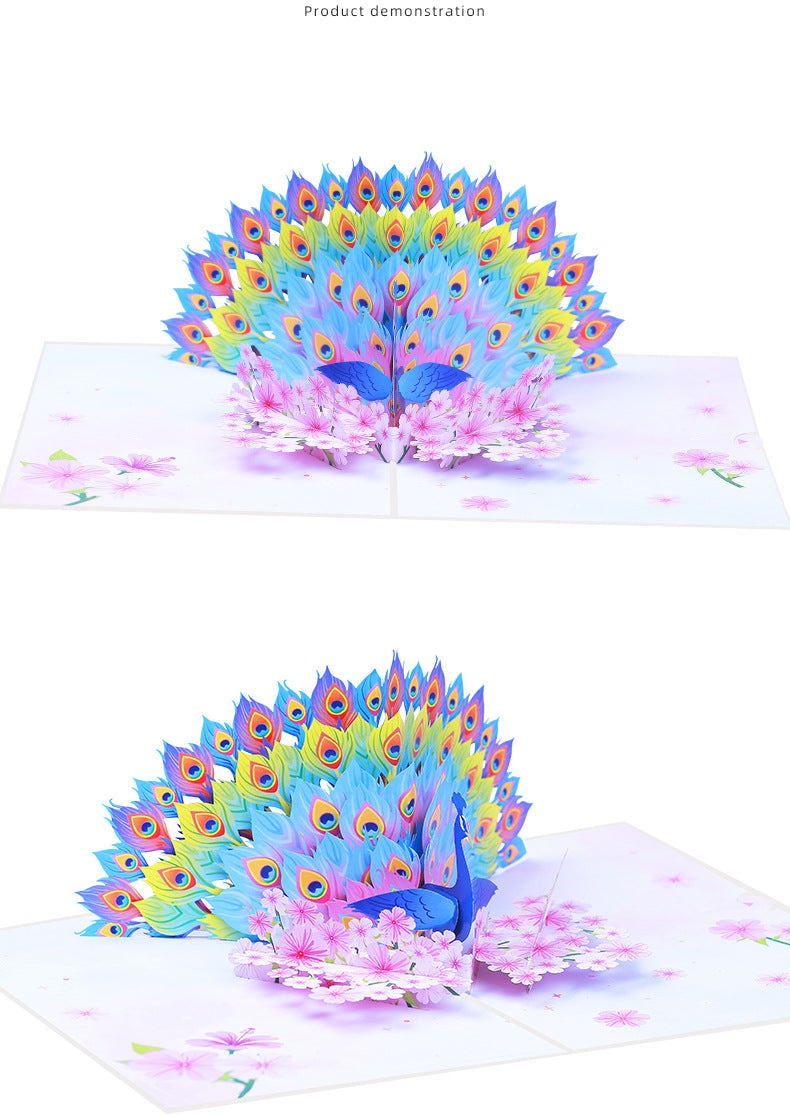 3D Pop-Up Peacock Greeting Card with Cherry Blossoms