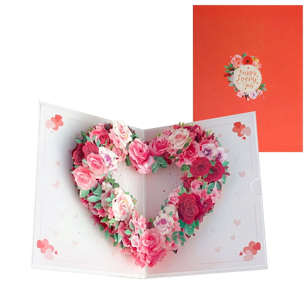 3D Pop-Up Floral Heart Greeting Card with Recordable Voice Option – Expressive Floral Bouquet Card for Mother’s Day, Birthday, Anniversary & Valentine’s Day (Includes Envelope & Note Card)