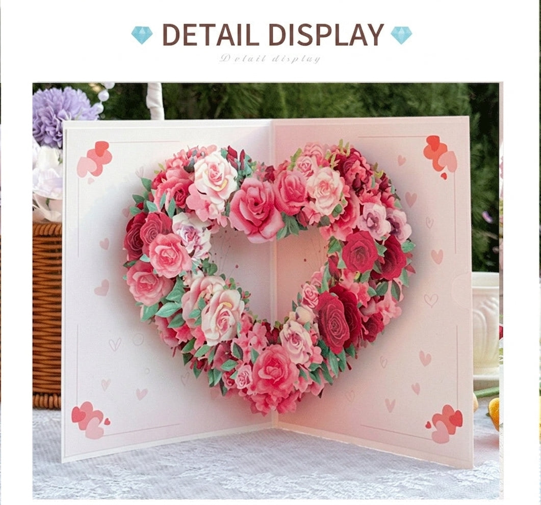 3D Pop-Up Floral Heart Greeting Card with Recordable Voice Option – Expressive Floral Bouquet Card for Mother’s Day, Birthday, Anniversary & Valentine’s Day (Includes Envelope & Note Card)