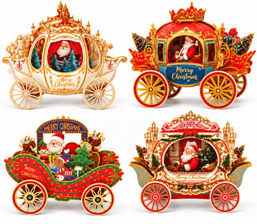 3D Pop-up Foil-Stamped Santa Sleigh Greeting Card – Festive Ornament & Creative Christmas Gift