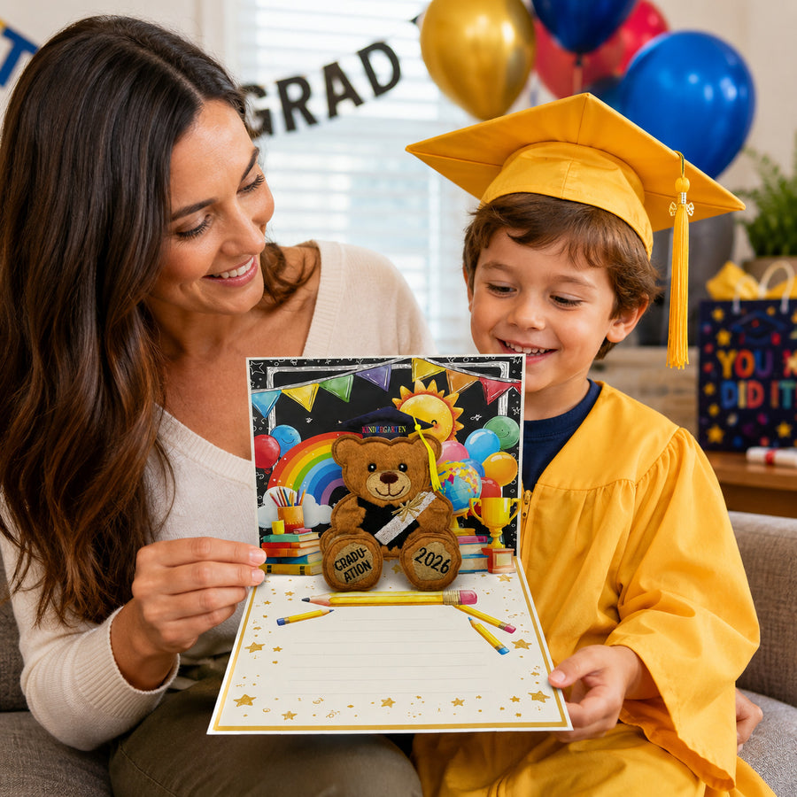 3D Pop Up Bear Cards for Graduation/ Teacher's Day Gift, Yellow 3D Popup Greeting Card for Students/ Kids/ Teachers/Her /Him