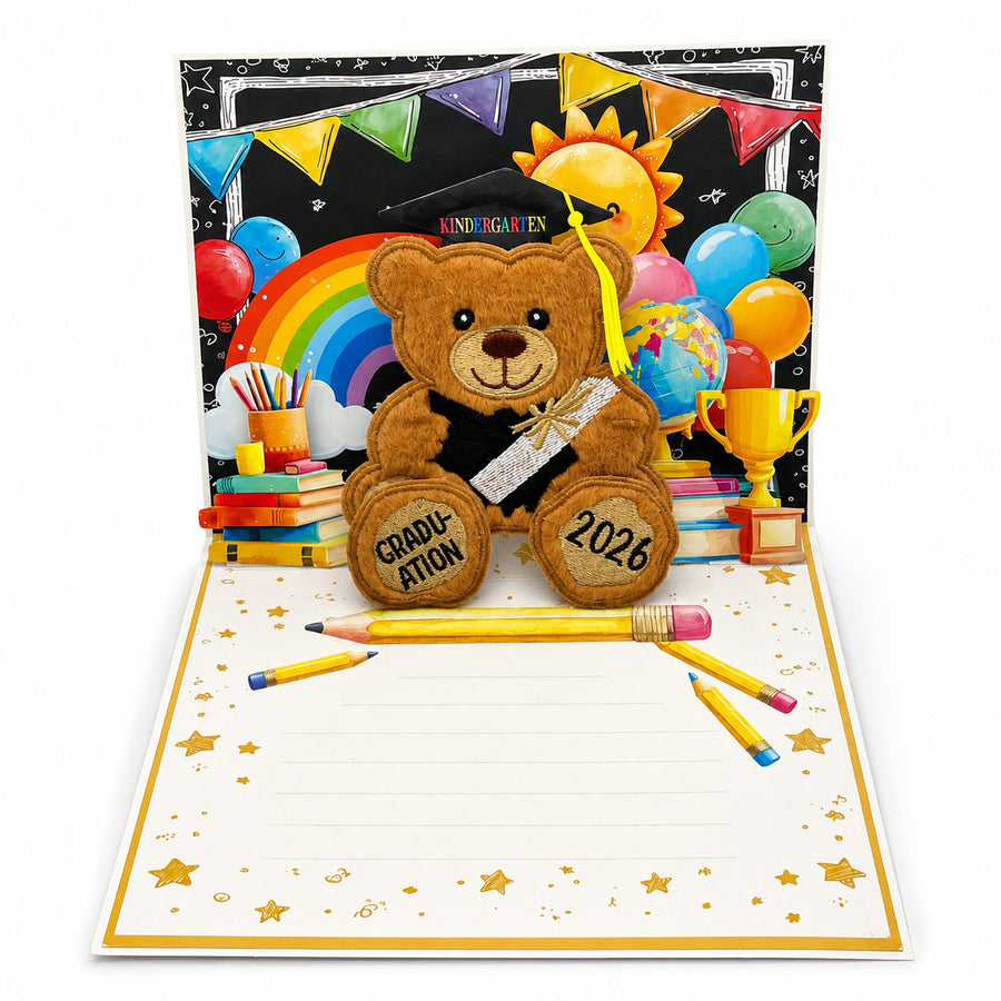 3D Pop Up Bear Cards for Graduation/ Teacher's Day Gift, Yellow 3D Popup Greeting Card for Students/ Kids/ Teachers/Her /Him