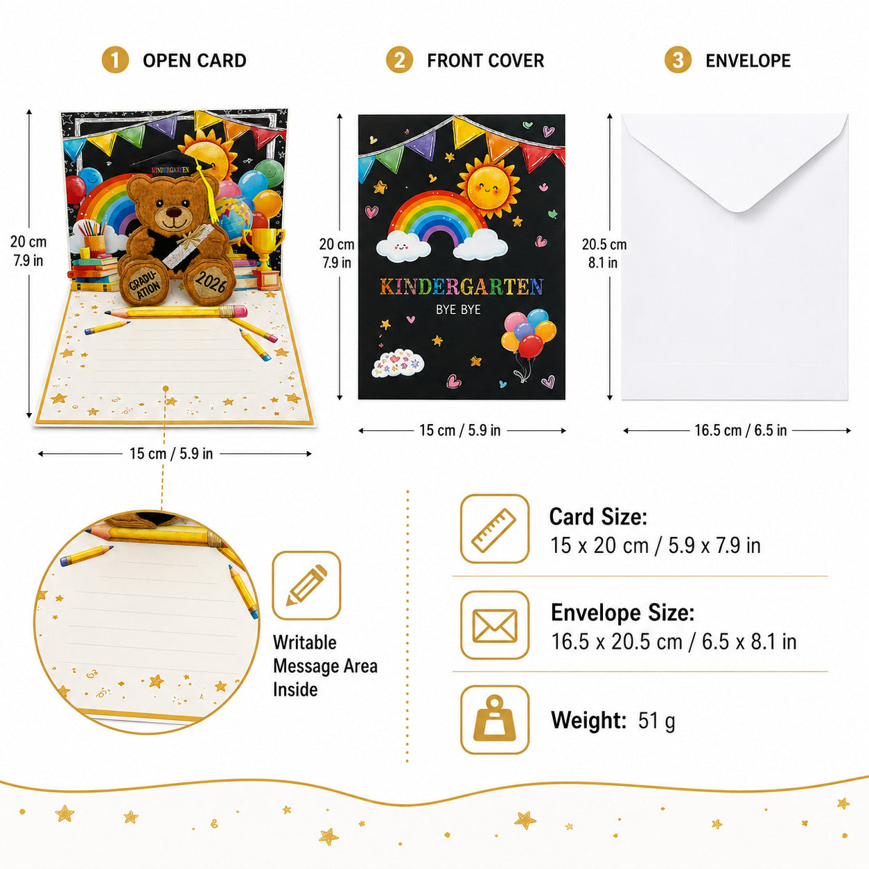 3D Pop Up Bear Cards for Graduation/ Teacher's Day Gift, Yellow 3D Popup Greeting Card for Students/ Kids/ Teachers/Her /Him