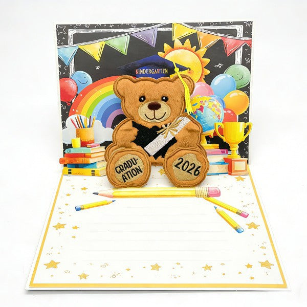 3D Pop Up Bear Cards for Graduation/ Teacher's Day Gift, Yellow 3D Popup Greeting Card for Students/ Kids/ Teachers/Her /Him