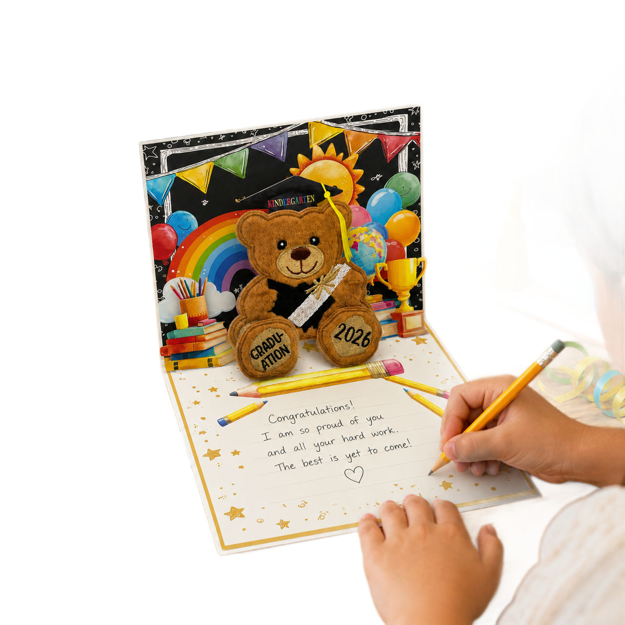 3D Pop Up Bear Cards for Graduation/ Teacher's Day Gift, Yellow 3D Popup Greeting Card for Students/ Kids/ Teachers/Her /Him
