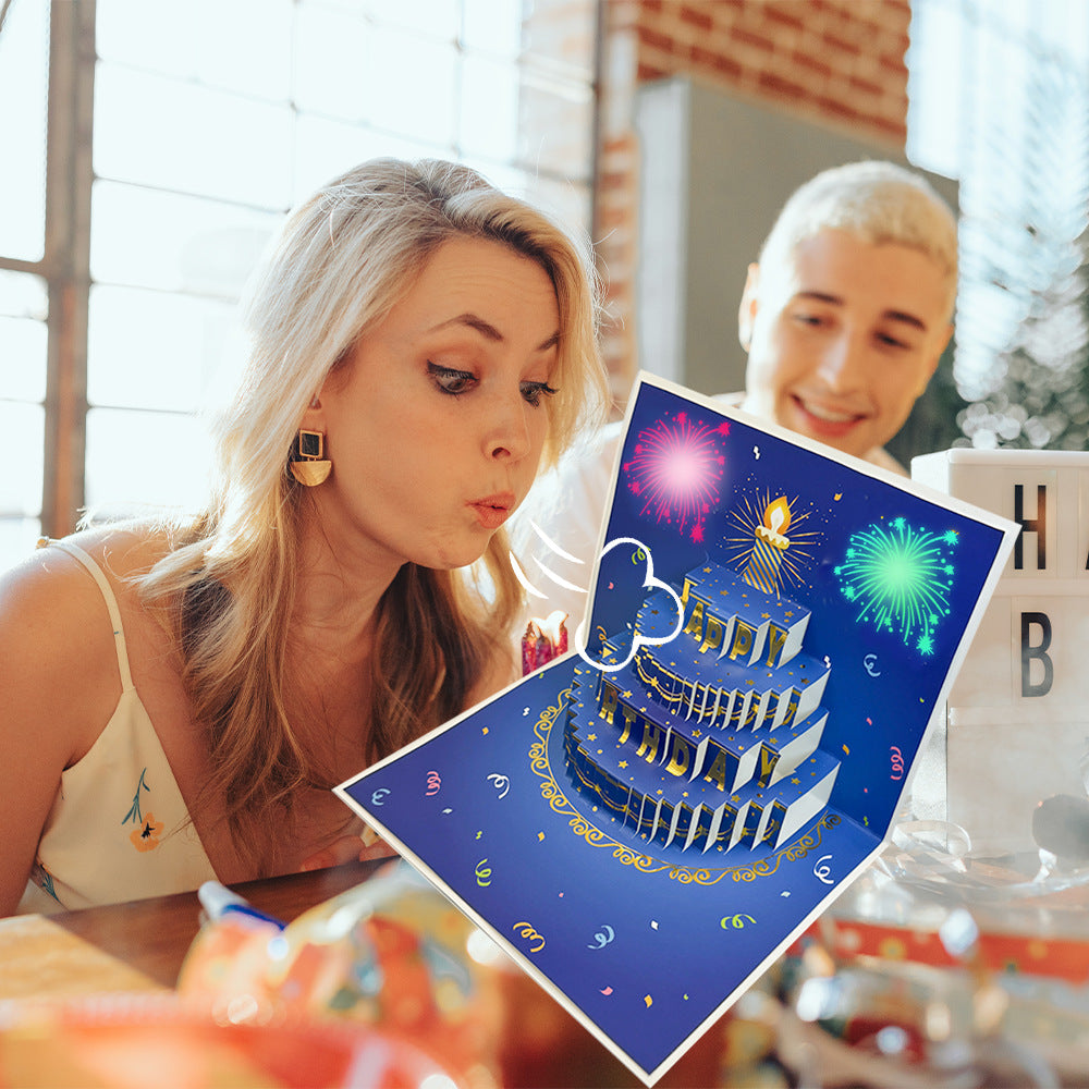 3D Pop-Up Musical Birthday Card with Colorful Lights – Birthday Cake Greeting Card with Blank Note Card & Envelope