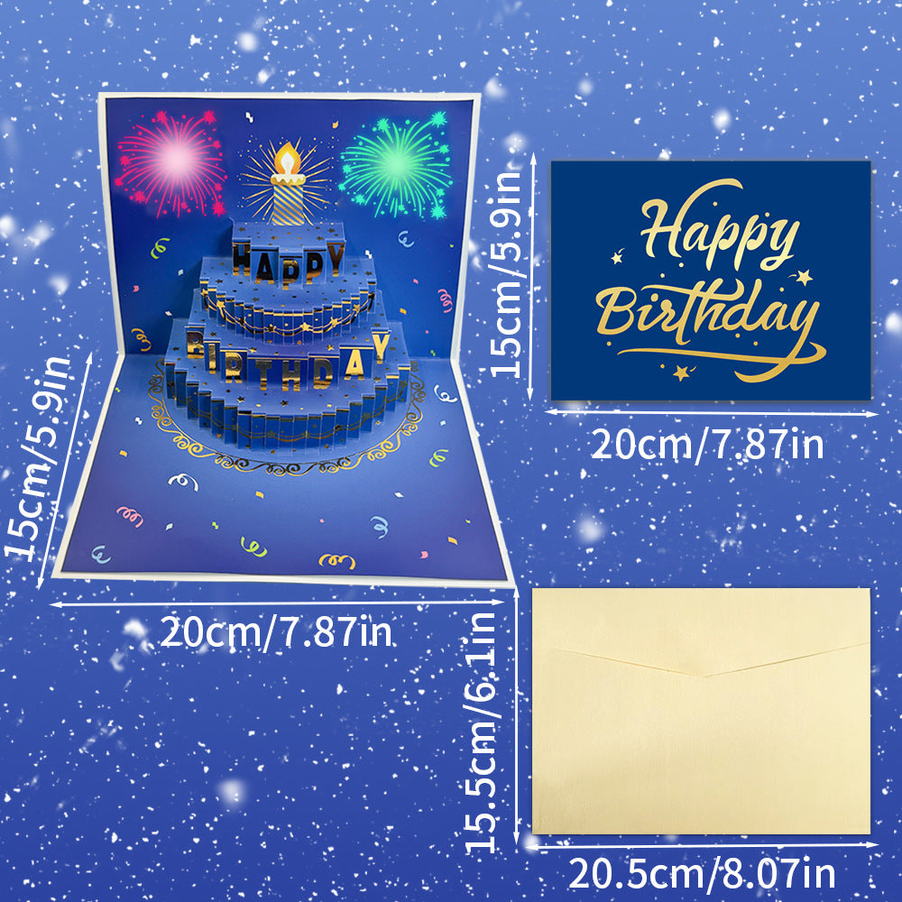 3D Pop-Up Musical Birthday Card with Colorful Lights – Birthday Cake Greeting Card with Blank Note Card & Envelope