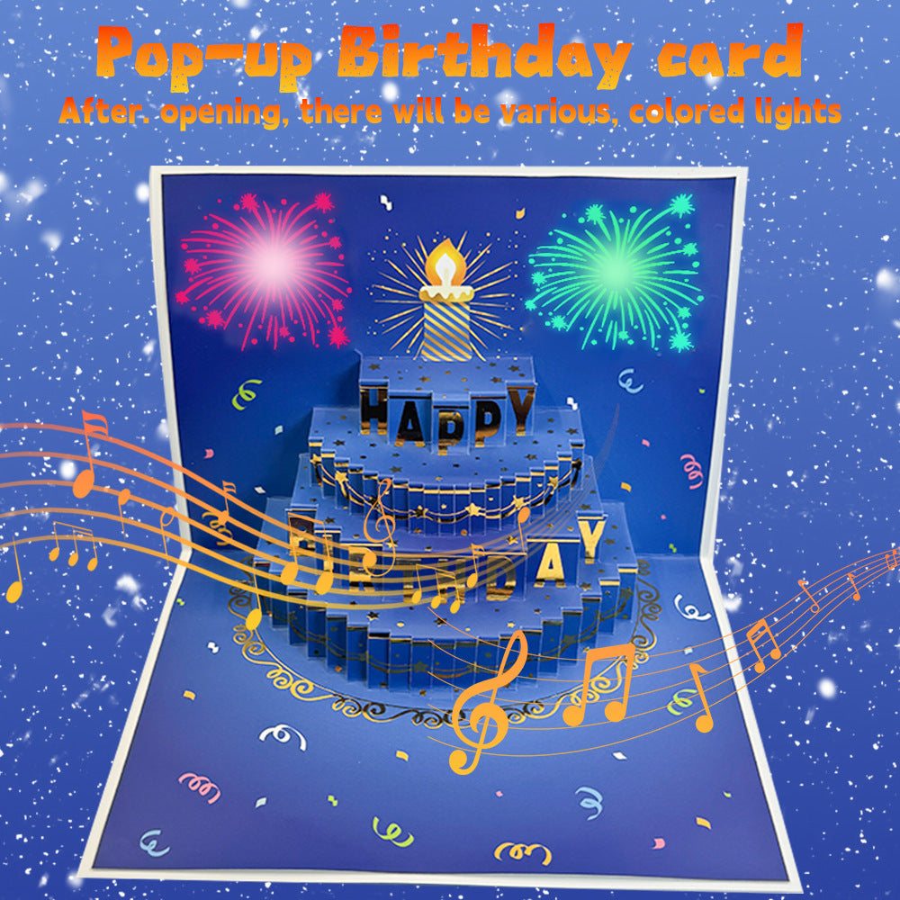 3D Pop-Up Musical Birthday Card with Colorful Lights – Birthday Cake Greeting Card with Blank Note Card & Envelope