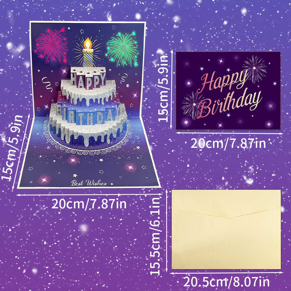 3D Pop-Up Musical Birthday Card with Colorful Lights – Birthday Cake Greeting Card with Blank Note Card & Envelope