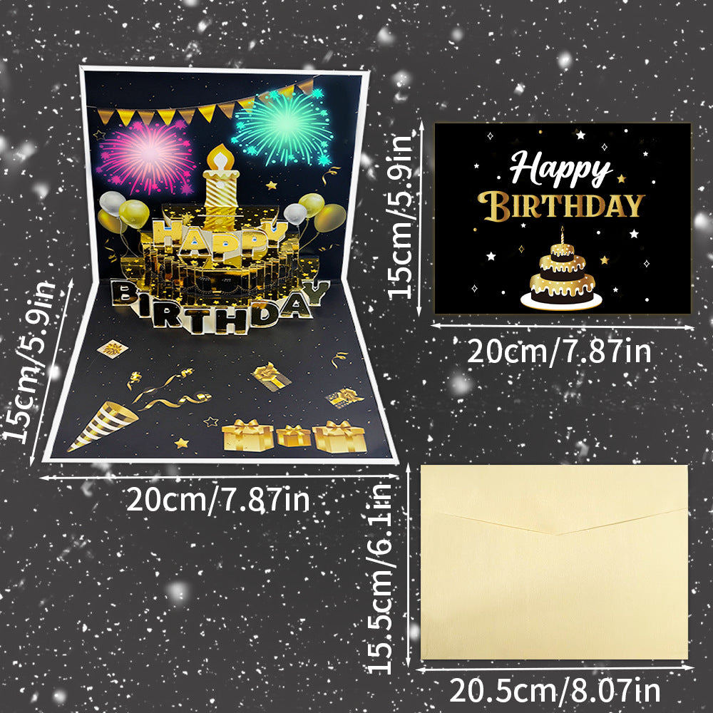 3D Pop-Up Musical Birthday Card with Colorful Lights – Birthday Cake Greeting Card with Blank Note Card & Envelope