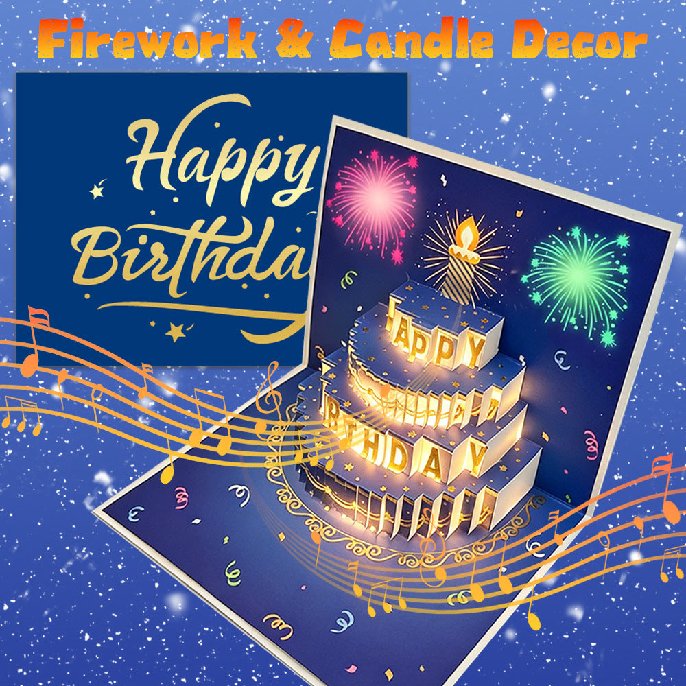3D Pop-Up Musical Birthday Card with Colorful Lights – Birthday Cake Greeting Card with Blank Note Card & Envelope