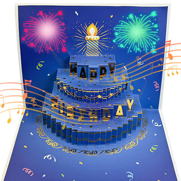 3D Pop-Up Musical Birthday Card with Colorful Lights – Birthday Cake Greeting Card with Blank Note Card & Envelope