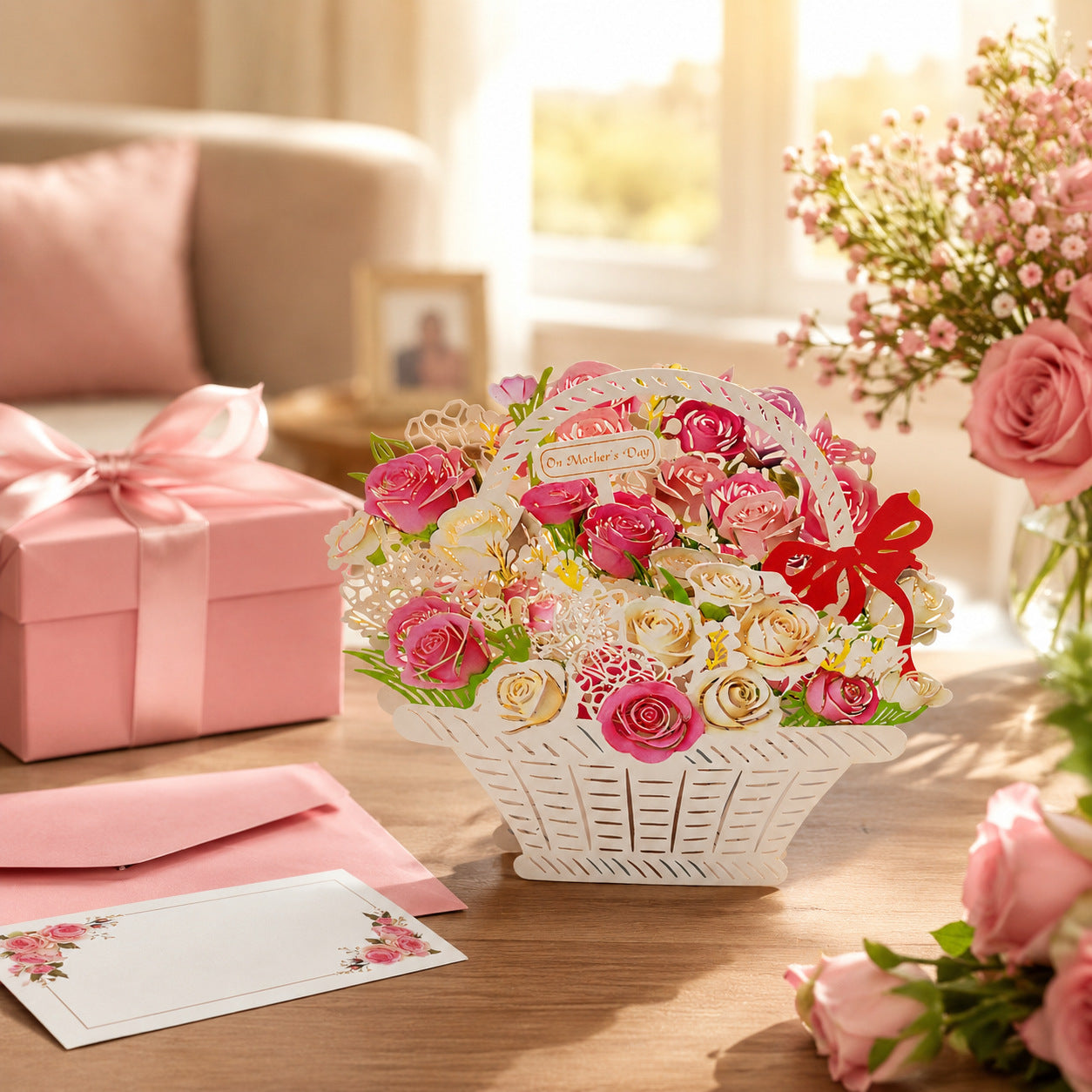 3D Pop Up Flower Basket Greeting Cards for Mother's Day, Happy Birthday Gifts for Mom