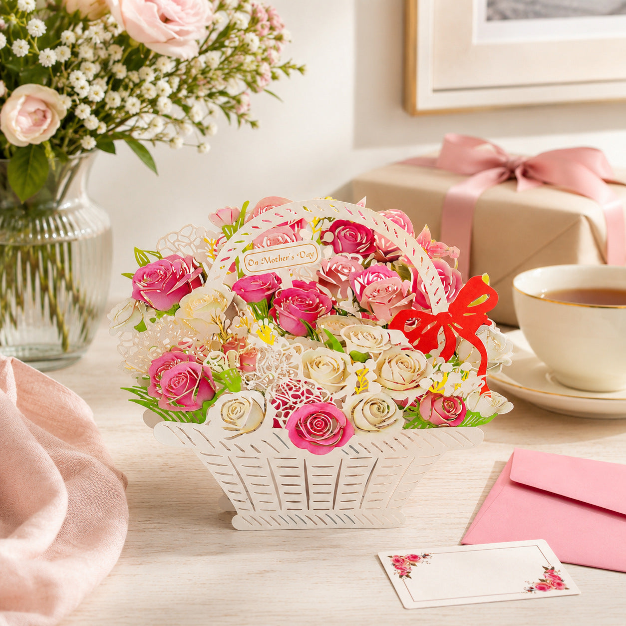 3D Pop Up Flower Basket Greeting Cards for Mother's Day, Happy Birthday Gifts for Mom