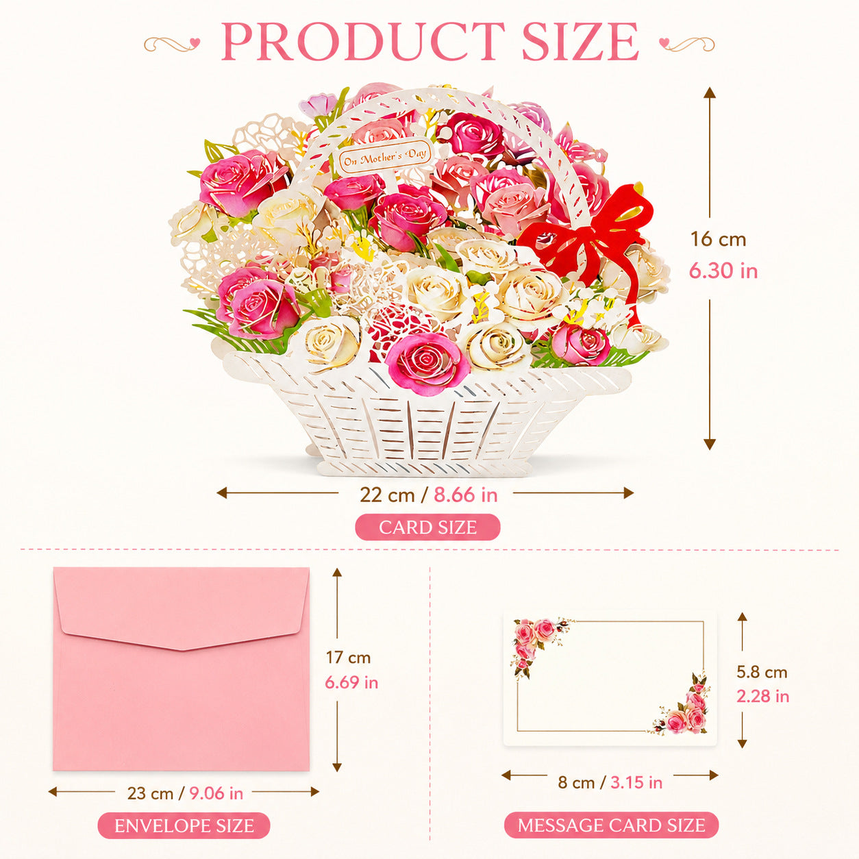 3D Pop Up Flower Basket Greeting Cards for Mother's Day, Happy Birthday Gifts for Mom