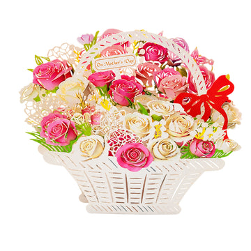 3D Pop Up Flower Basket Greeting Cards for Mother's Day, Happy Birthday Gifts for Mom