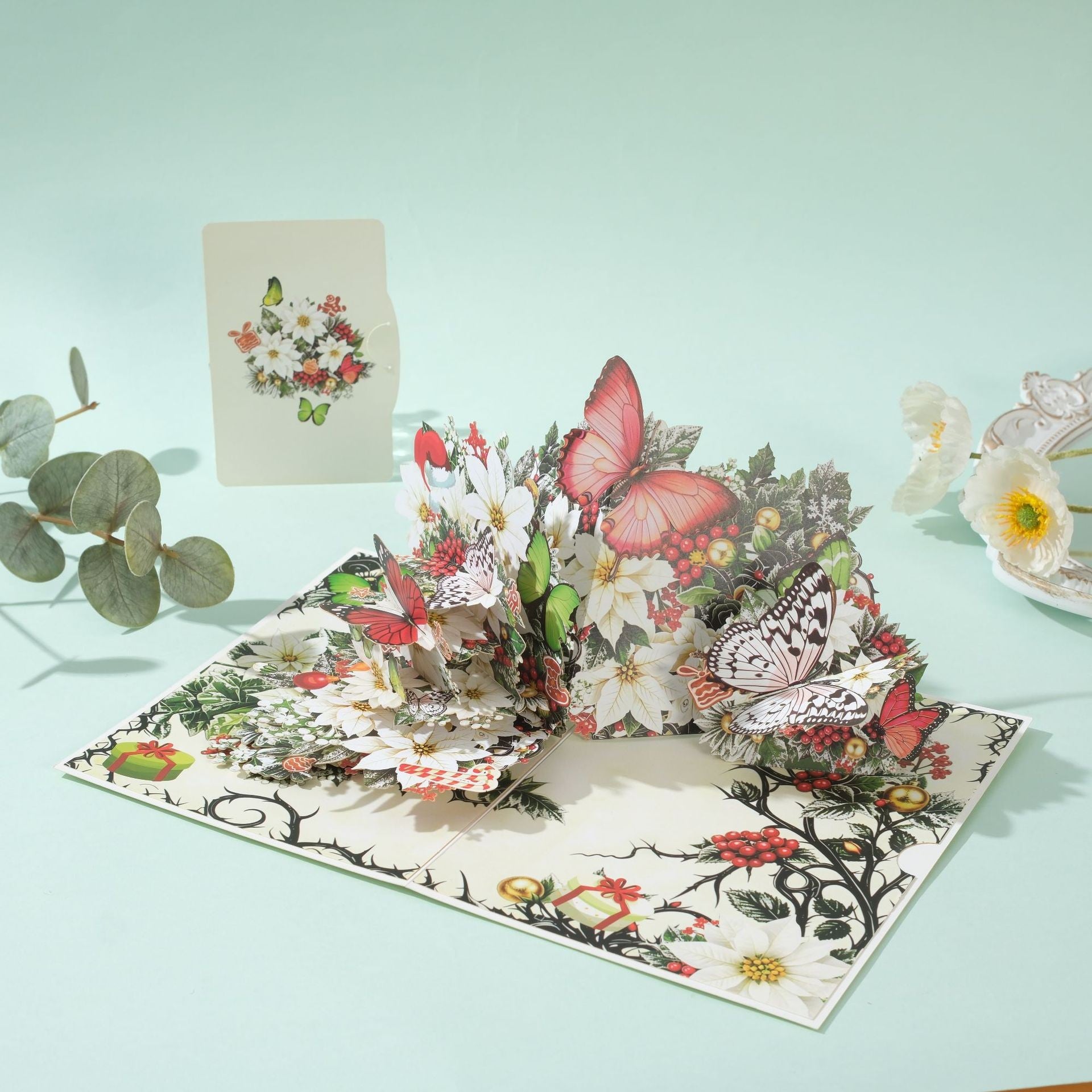 3D Pop Up Butterfly Flower Card - Handcrafted Laser-Cut Floral Greeting Cards with Note Card & Envelope for Birthday, Mother's Day, Anniversary & All Occasions
