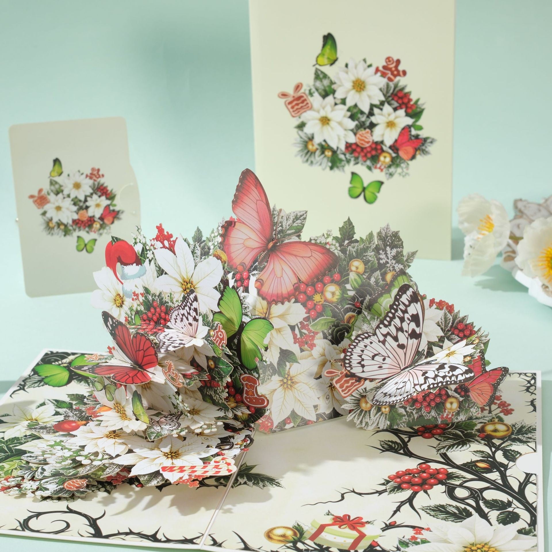 3D Pop Up Butterfly Flower Card - Handcrafted Laser-Cut Floral Greeting Cards with Note Card & Envelope for Birthday, Mother's Day, Anniversary & All Occasions