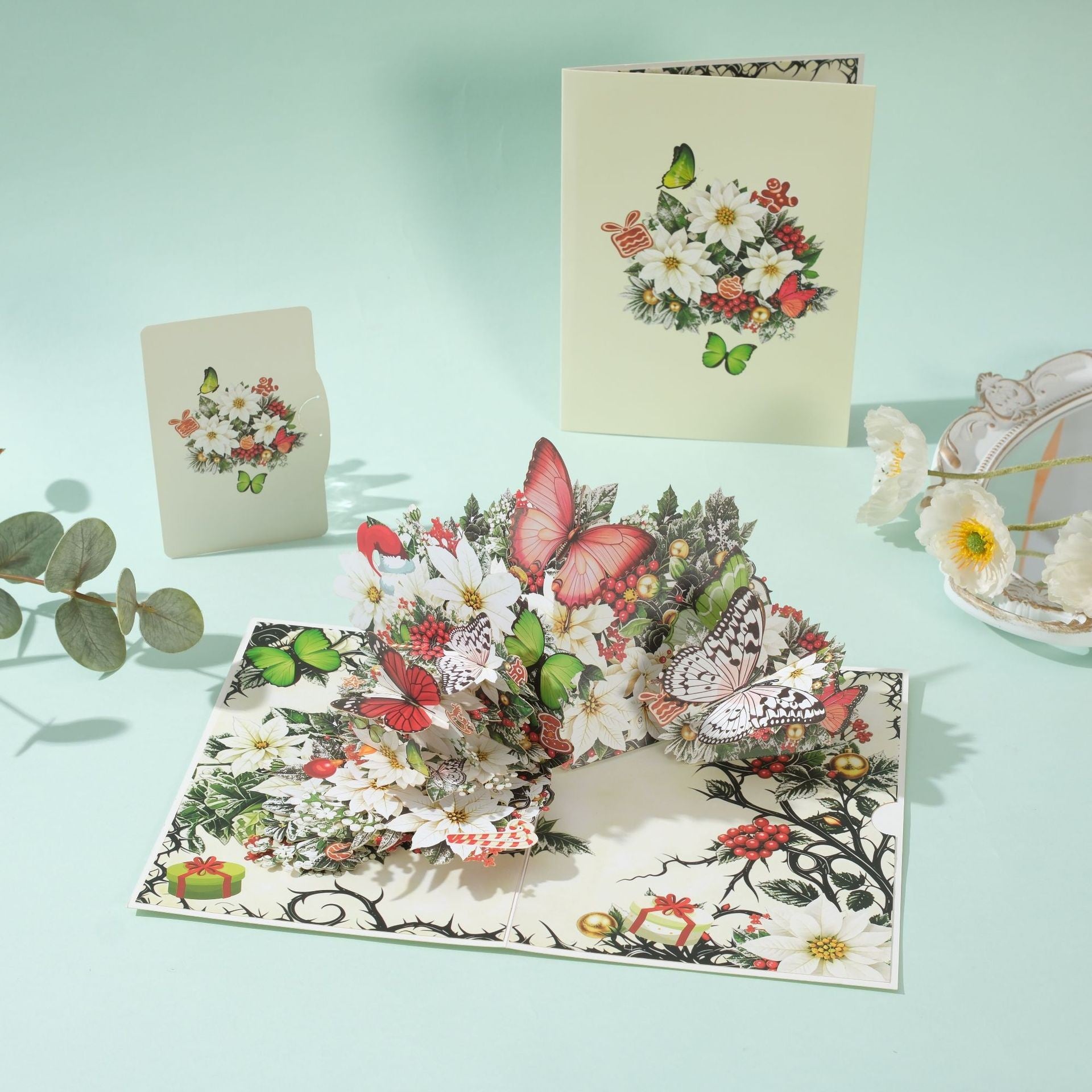 3D Pop Up Butterfly Flower Card - Handcrafted Laser-Cut Floral Greeting Cards with Note Card & Envelope for Birthday, Mother's Day, Anniversary & All Occasions