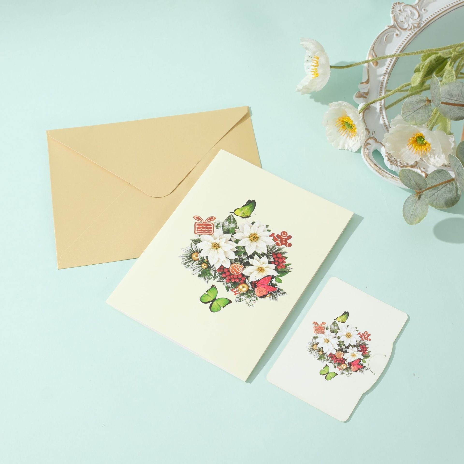 3D Pop Up Butterfly Flower Card - Handcrafted Laser-Cut Floral Greeting Cards with Note Card & Envelope for Birthday, Mother's Day, Anniversary & All Occasions