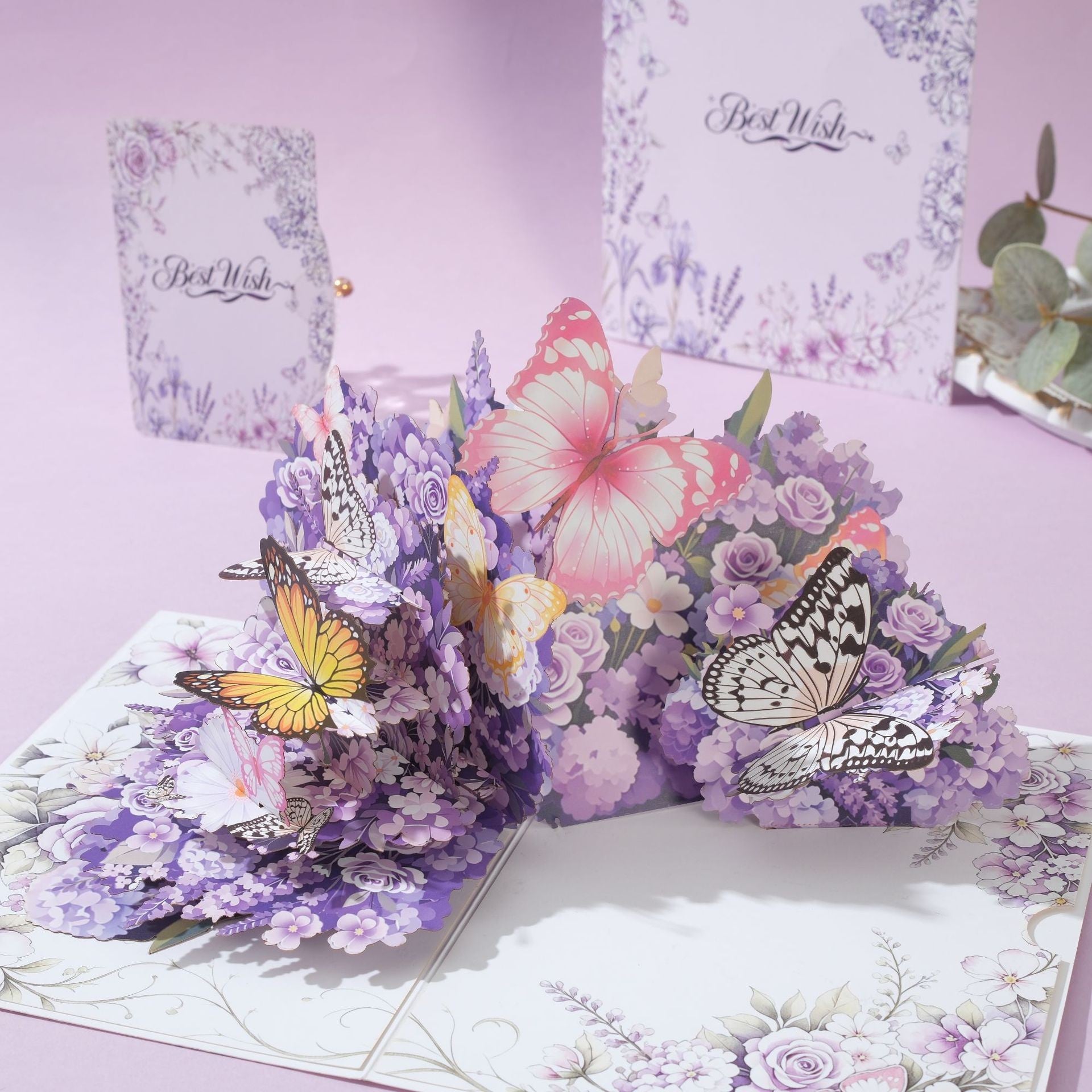 3D Pop Up Butterfly Flower Card - Handcrafted Laser-Cut Floral Greeting Cards with Note Card & Envelope for Birthday, Mother's Day, Anniversary & All Occasions