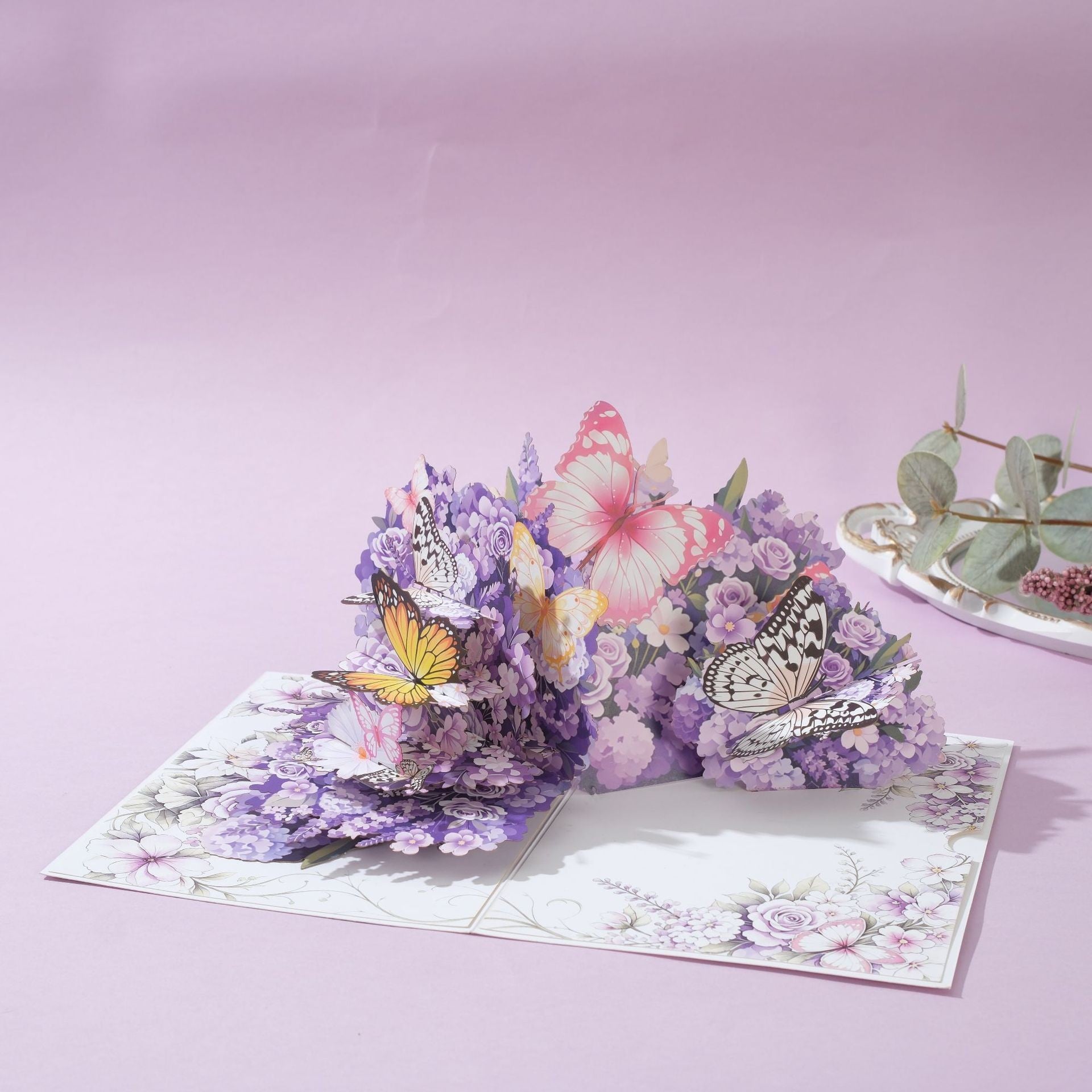 3D Pop Up Butterfly Flower Card - Handcrafted Laser-Cut Floral Greeting Cards with Note Card & Envelope for Birthday, Mother's Day, Anniversary & All Occasions