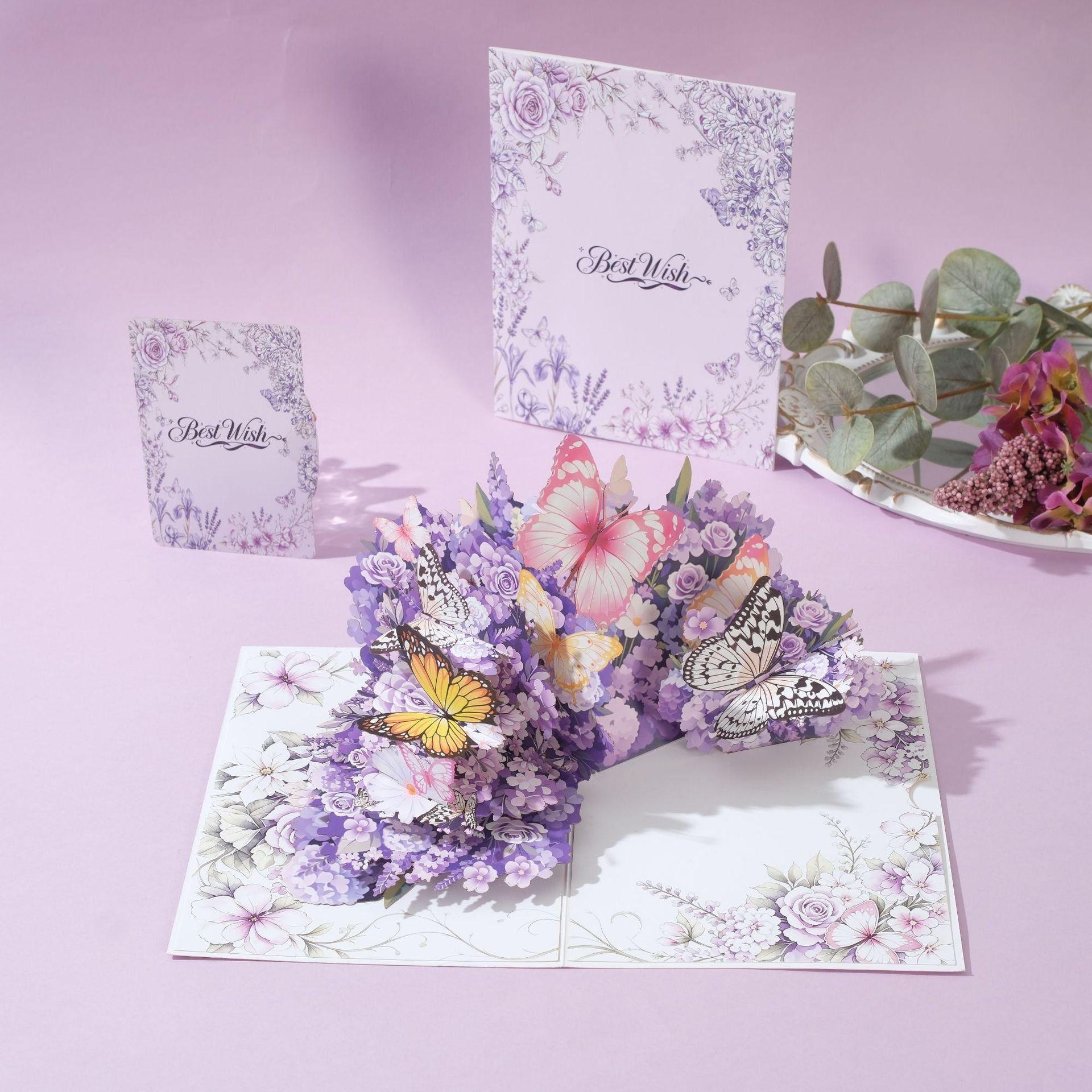 3D Pop Up Butterfly Flower Card - Handcrafted Laser-Cut Floral Greeting Cards with Note Card & Envelope for Birthday, Mother's Day, Anniversary & All Occasions