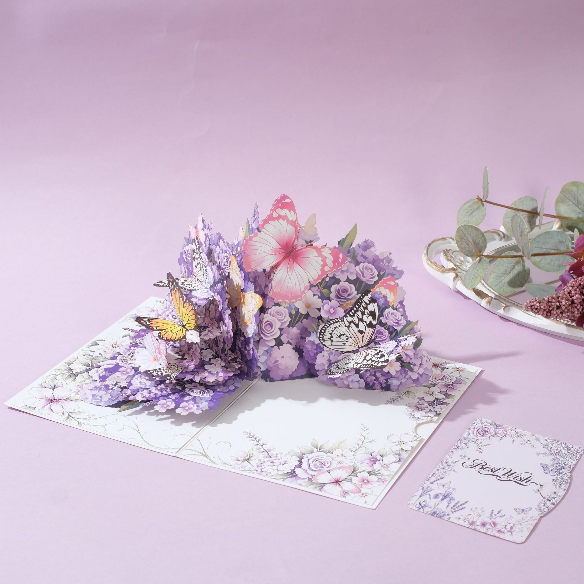 3D Pop Up Butterfly Flower Card - Handcrafted Laser-Cut Floral Greeting Cards with Note Card & Envelope for Birthday, Mother's Day, Anniversary & All Occasions