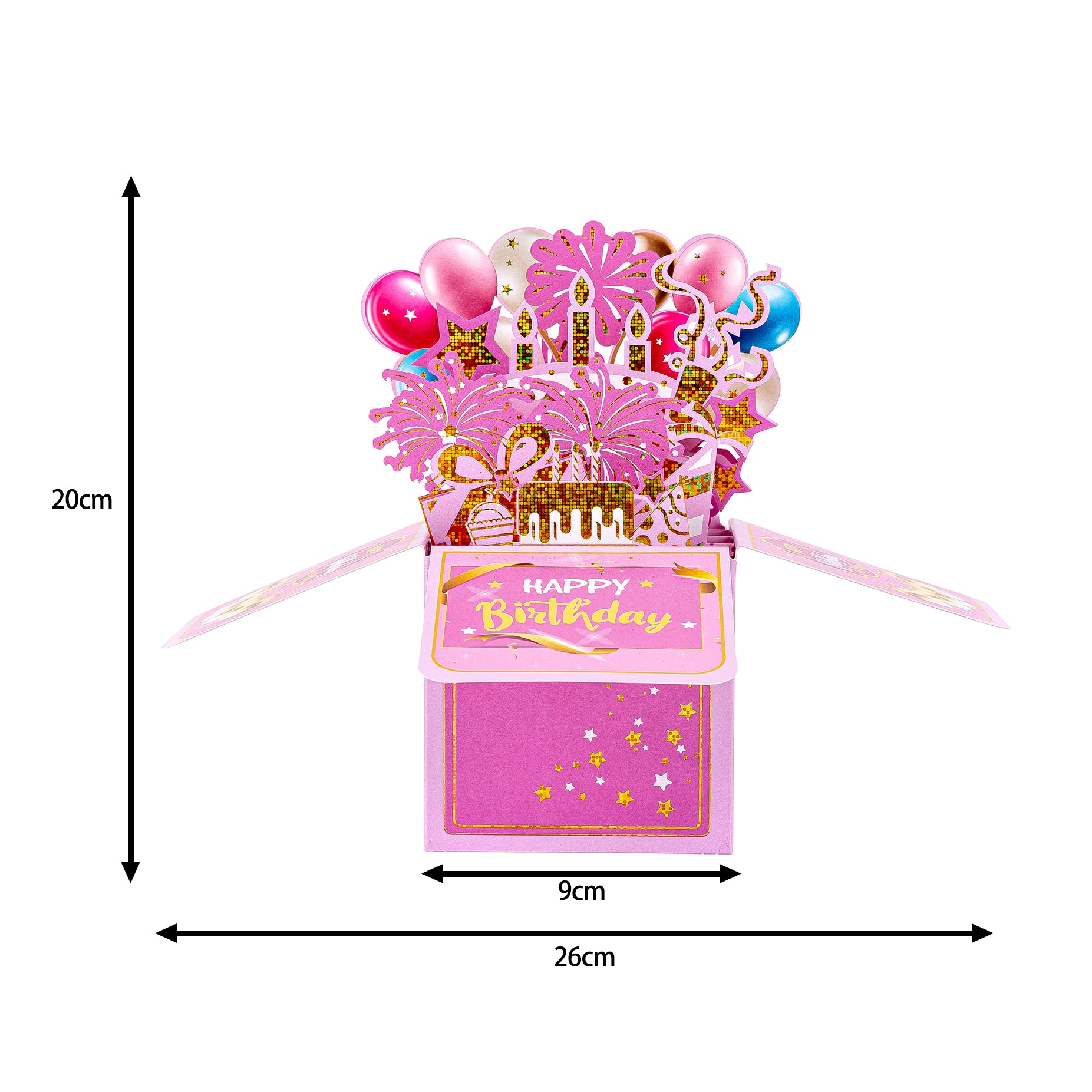 Thksyo Pink Stamping Happy Birthday Pop Up Card, 3D Birthday Gift Box for Adults and Kids with Envelopes, Unique Handmade Foldable Celebration Cards for Daughter, Son, Mom, Dad, Friend