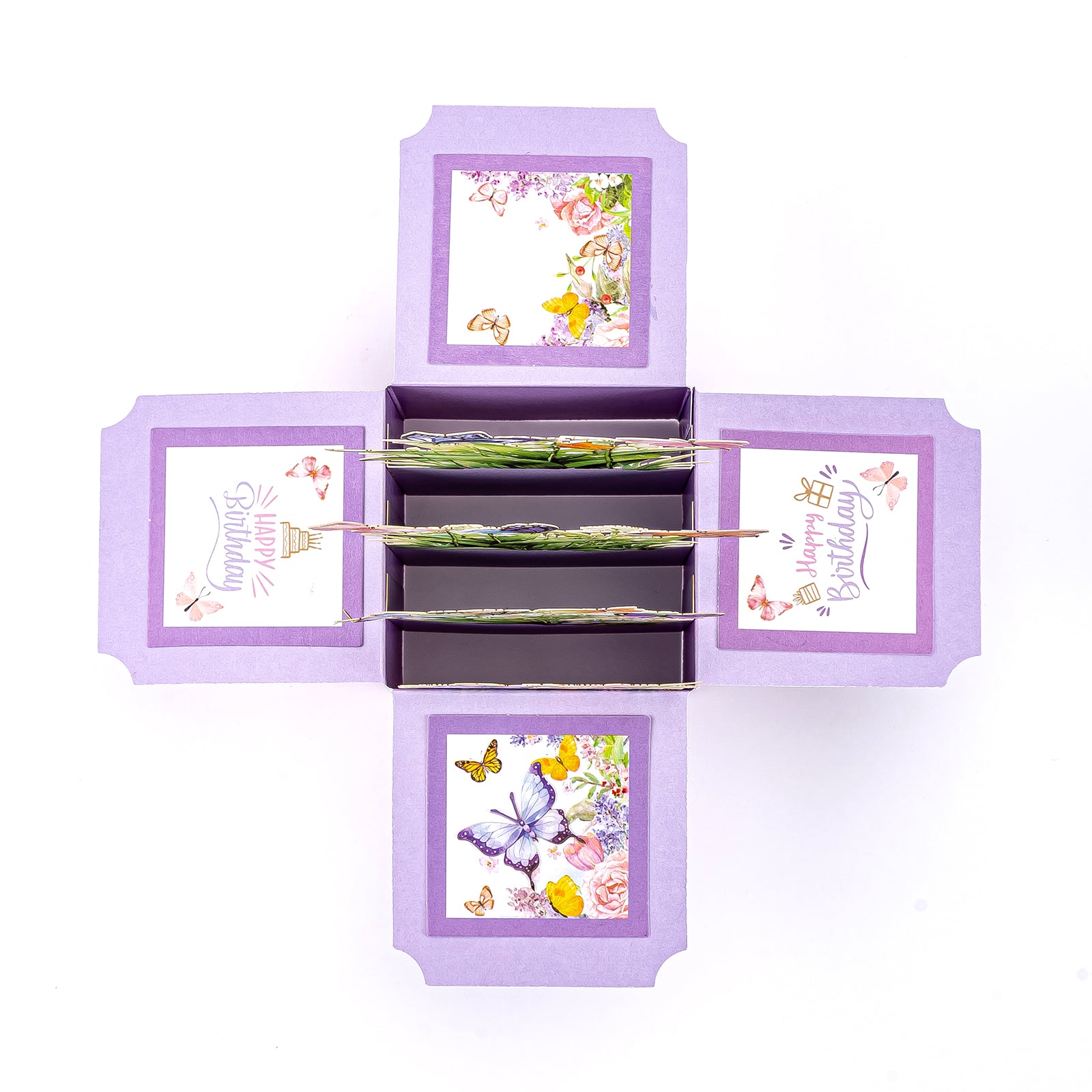 Thksyo Purple Happy Birthday Pop Up Card, 3D Birthday Gift Box for Adults and Kids with Envelopes, Unique Handmade Foldable Celebration Cards for Daughter, Son, Mom, Dad, Friend