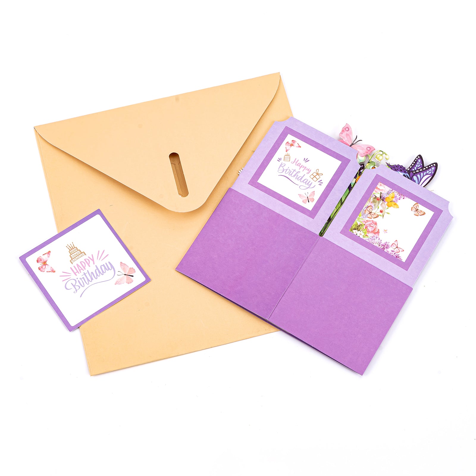 Thksyo Purple Happy Birthday Pop Up Card, 3D Birthday Gift Box for Adults and Kids with Envelopes, Unique Handmade Foldable Celebration Cards for Daughter, Son, Mom, Dad, Friend