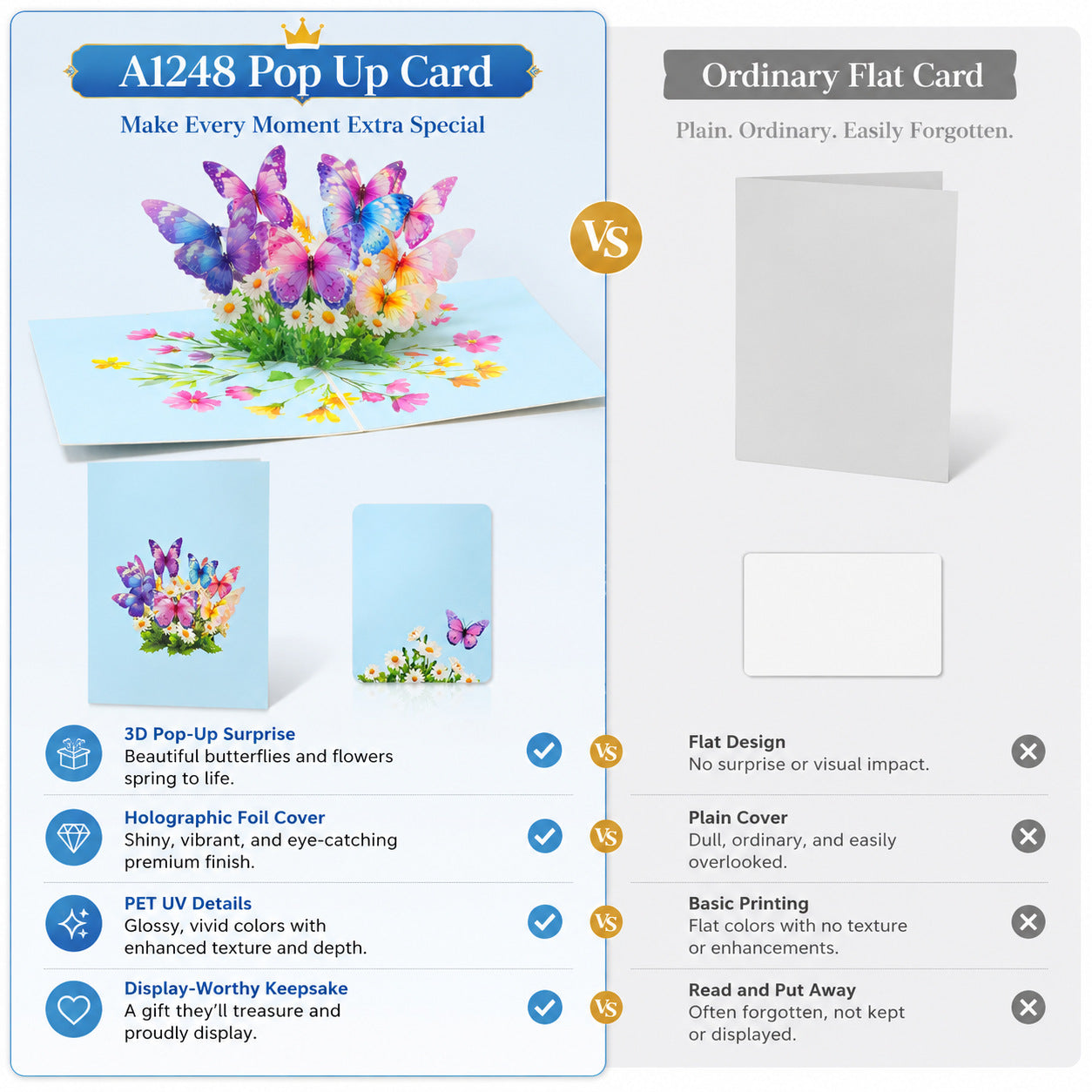3D Pop Up PET UV Printed Butterflies Happy Birthday Cards, 3D Popup Happy Birthday Greeting Card